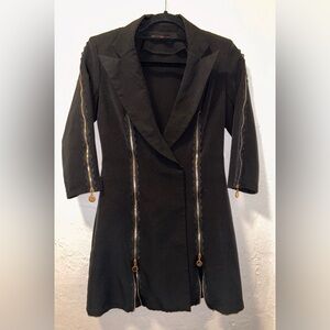 Black Tailored Blazer Dress/Coat (Size 36) – Zipper Accents